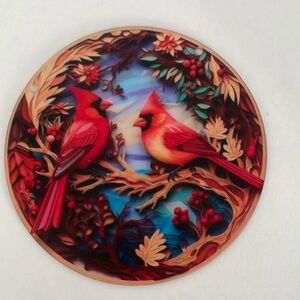 Suncatcher Acrylic Cardinal Birds Holiday Winter Decoration 6” New Anniversary